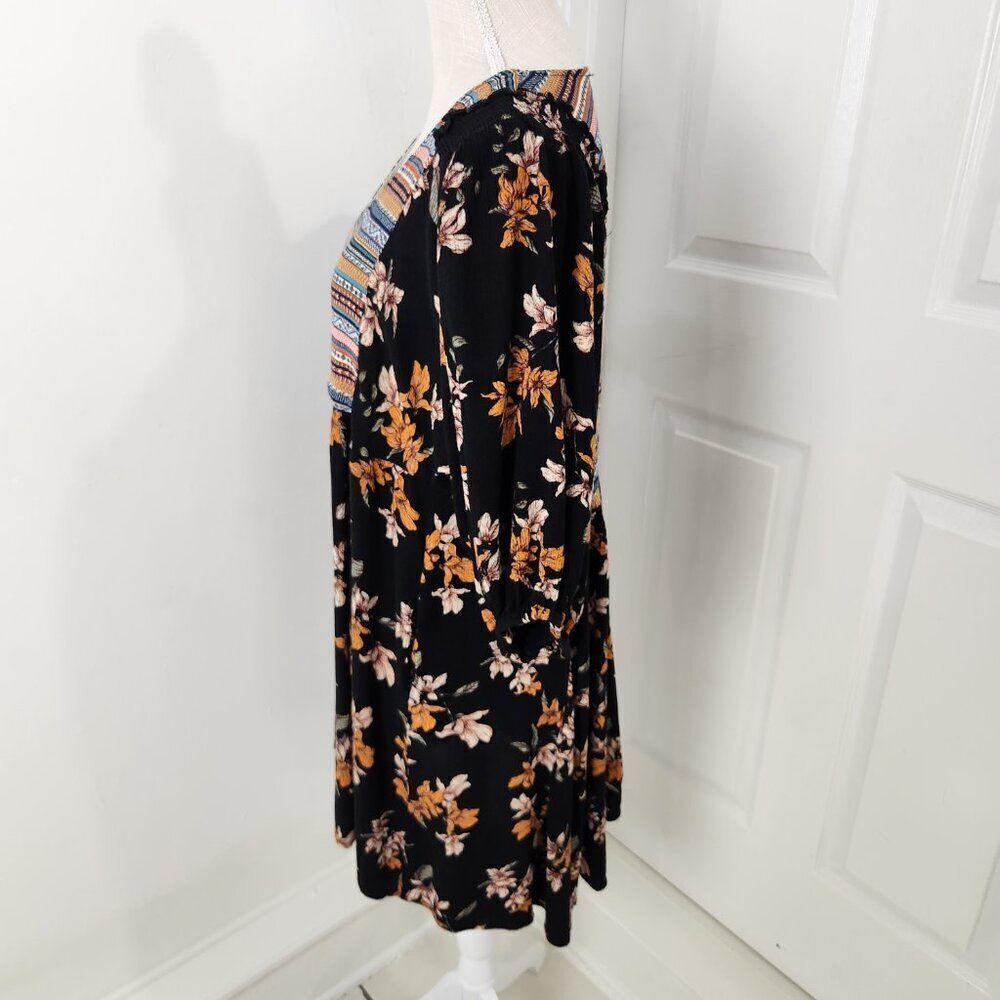 Umgee Dress Womens L Black Floral Gauzy Pockets Tunic Boho Aztec Southwestern - Picture 3 of 14